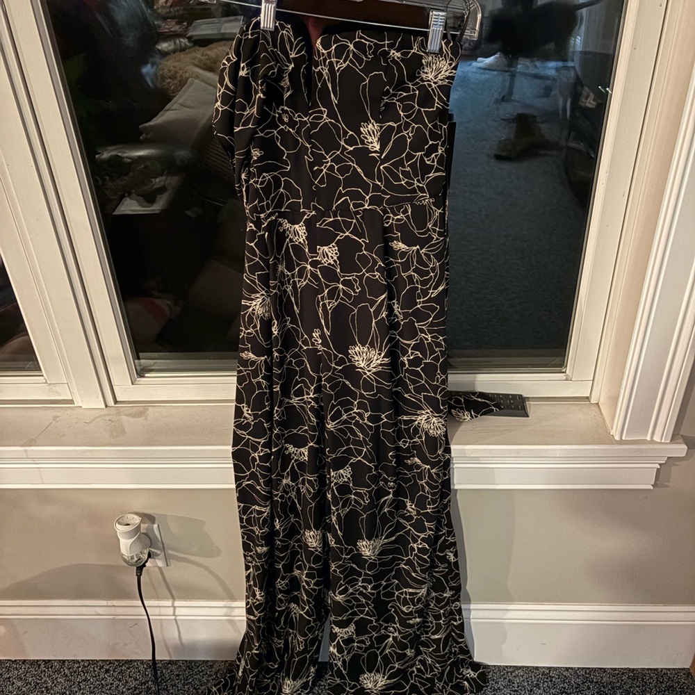 Floral Black and White long romper